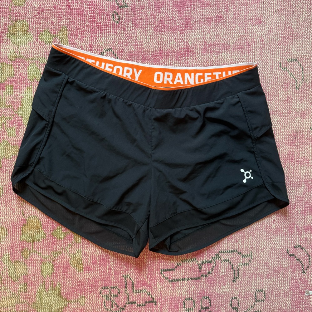 Orangetheory Black Athletic Shorts with Orange Waistband